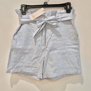 GB Stripe Linen Paperbag Waist Shorts